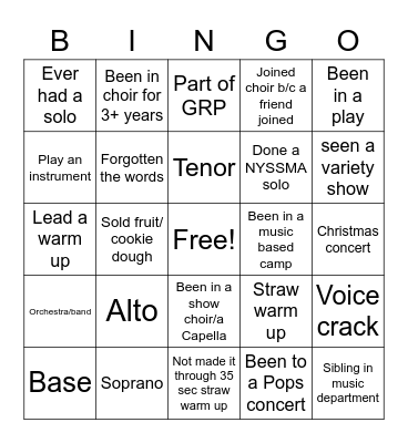 Choir Bingo Card