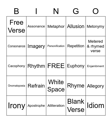 Poetic DevicesM Bingo Card