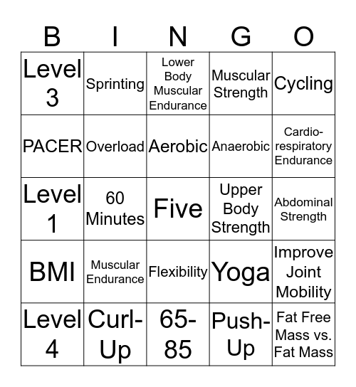 5 Components of Fitness Bingo Card