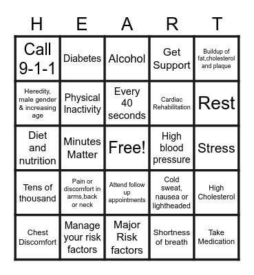 Heart Health Bingo Card