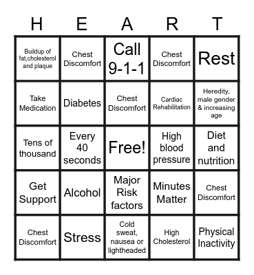 Heart Health Bingo Card