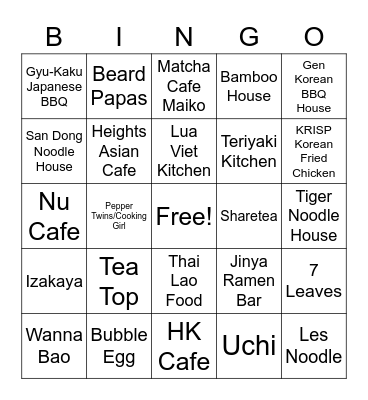 H-Town Asian Food Bingo Card