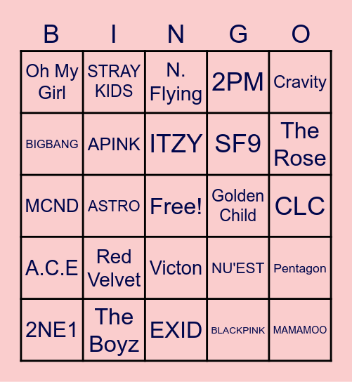 Kpop Bingo Card