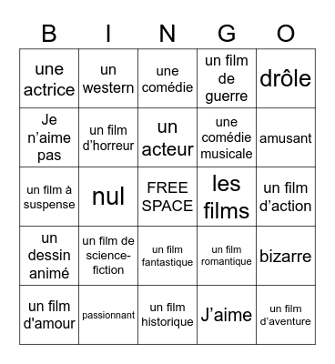 Le Cinema Bingo Card