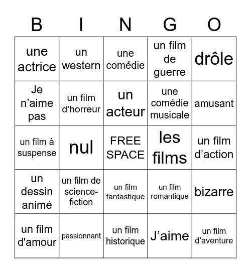 Le Cinema Bingo Card