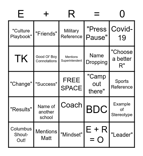 R-FACTOR Bingo Card
