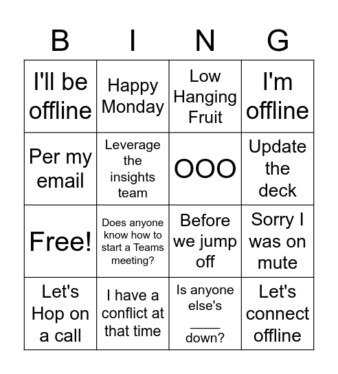 Revlon CC Problems Bingo Card