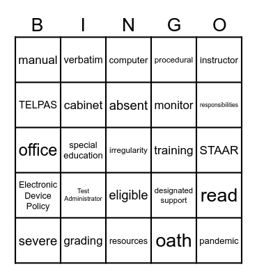 Test Security and Confidentiality Bingo Card