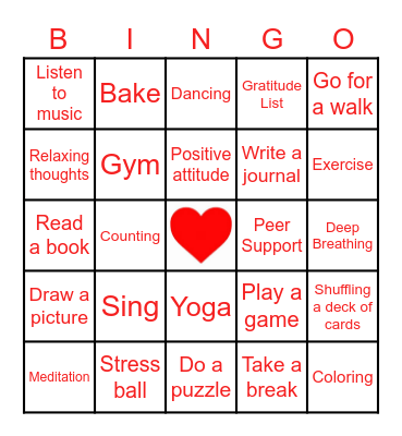 Coping Skills Bingo Card