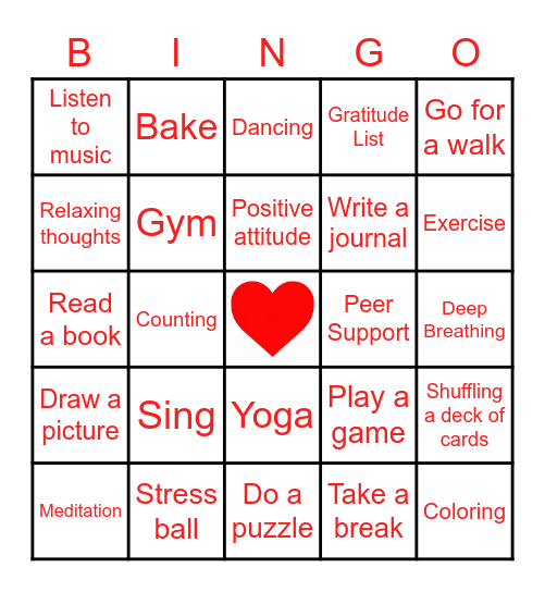 Coping Skills Bingo Card