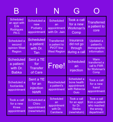 Orthopaedics Bingo Card