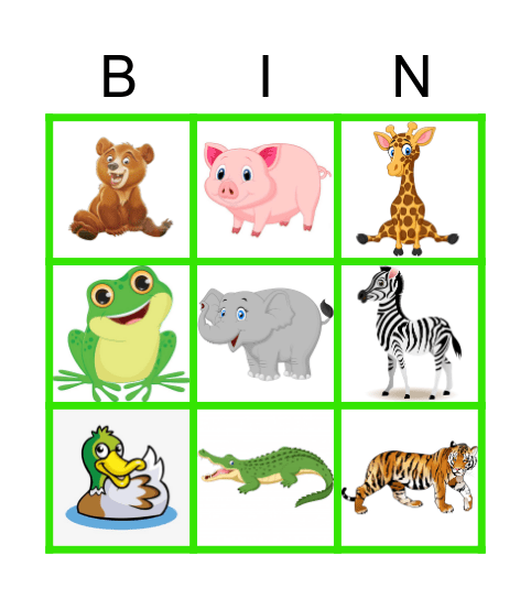 Farm / Zoo animals Bingo Card