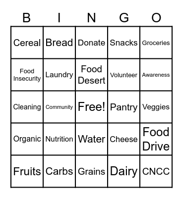 Grocery Bingo Card