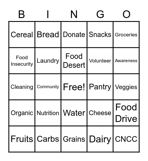 Grocery Bingo Card