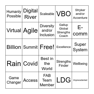 YEA Bingo Card