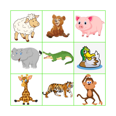 Zoo / Farm animals Bingo Card