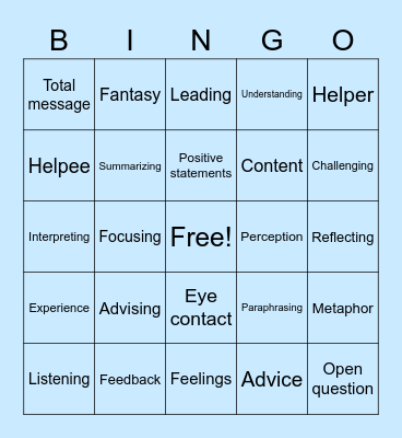 Ch. 4: Helping Skills for Understanding Bingo Card