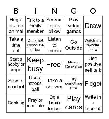 Coping Skills Bingo Card