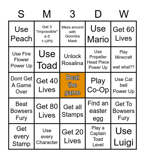 Super Mario 3D World (For Switch) Bingo Card