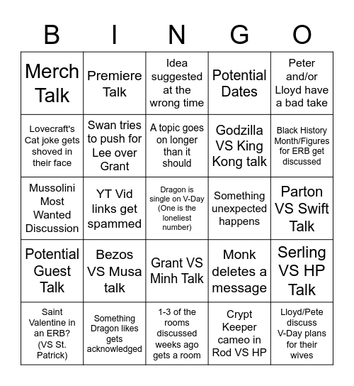 ERB (Valentine Special) Bingo Card