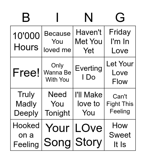 love songs Bingo Card