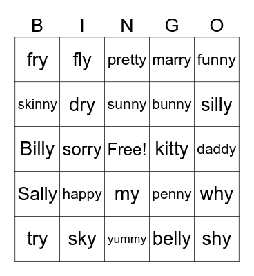 Y says "e" Y says "i" Bingo Card