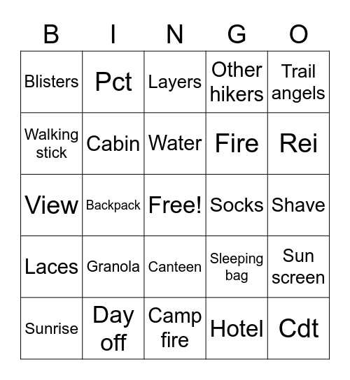 Hiking Bingo! Bingo Card