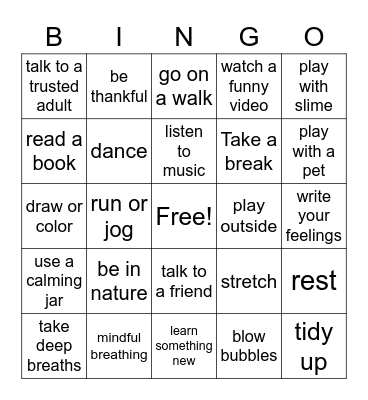 Coping Skills Bingo Card