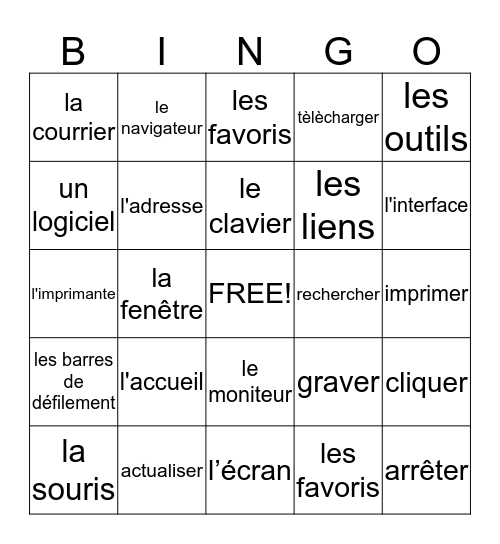 French Bingo  Bingo Card