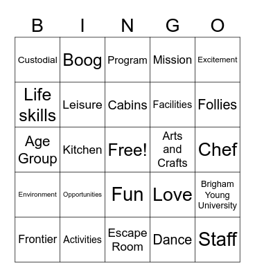 Summer Staff Info Session Bingo Card