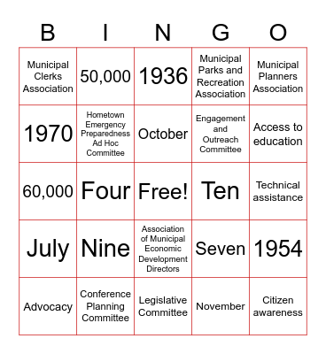 Maryland Municipal League BINGO Card