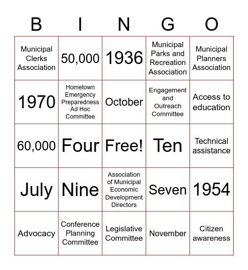 Maryland Municipal League BINGO Card