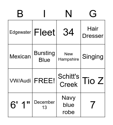 Zach Bingo!!!! Bingo Card