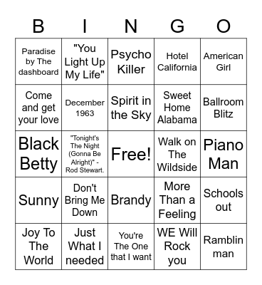 The 70's Bingo Card
