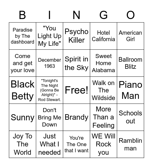 The 70's Bingo Card