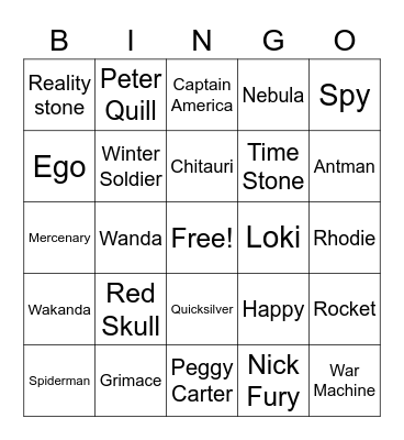 Marvel Universe Bingo Card