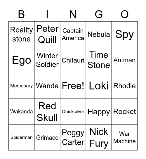 Marvel Universe Bingo Card