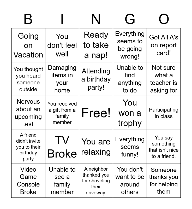 Zones Bingo Card