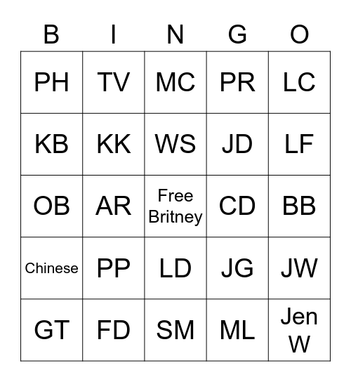 Baaango Bingo Card