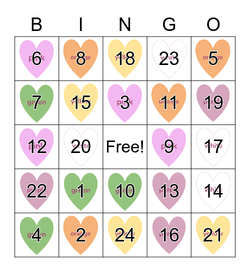 Valentines Day Bingo Card