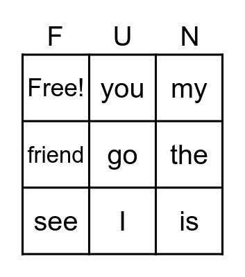 Kindergarten Sight Words - FALL Bingo Card