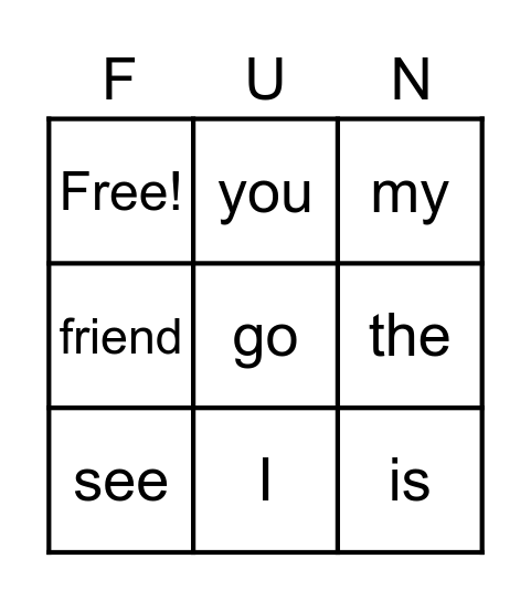 Kindergarten Sight Words - FALL Bingo Card