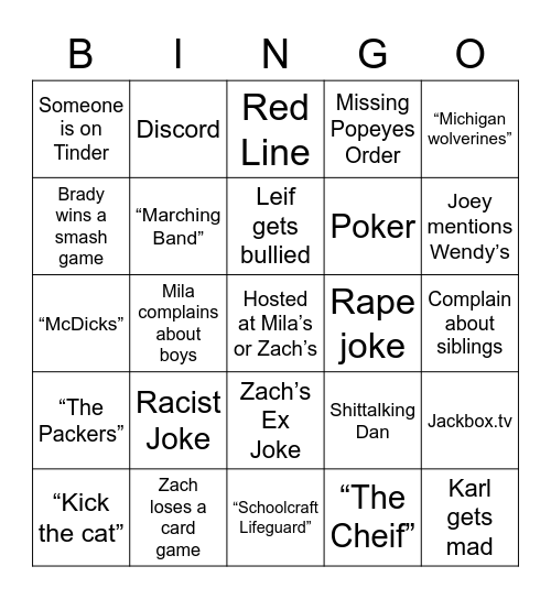 Squad Bingo Card