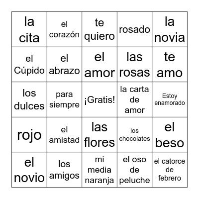 El Día de San Valentín Bingo Card