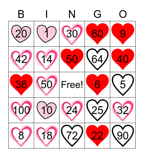 Valentine Fraction Division Bingo Card