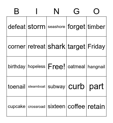 5 syllable types Bingo Card