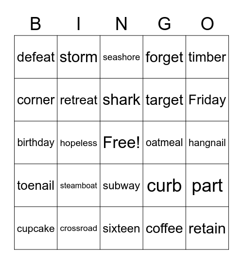 5 syllable types Bingo Card