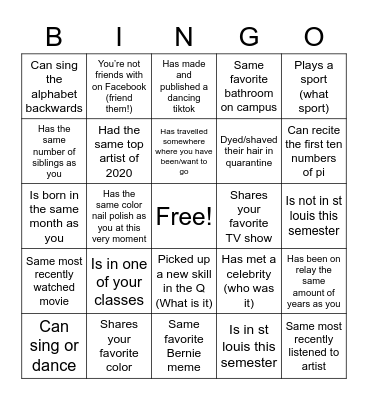 WURelay Bonding Night! Bingo Card