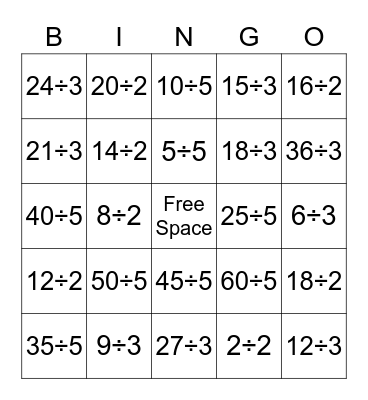 Division BINGO Card