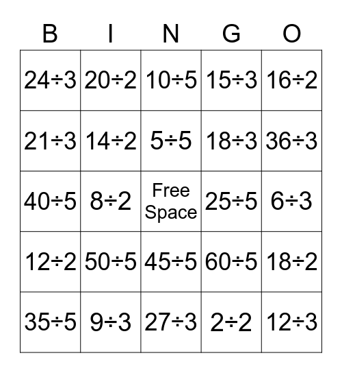 Division BINGO Card